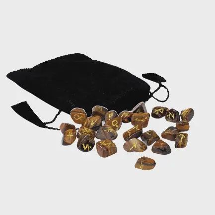 Rune Stone Set in Plain Black Velvet Bag
