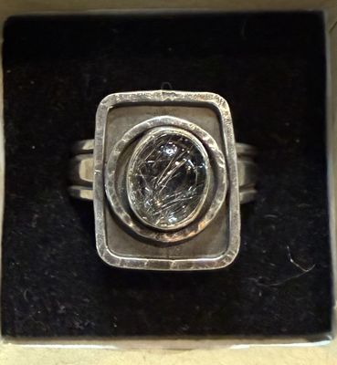 PA Black Rutile Square Sterling Ring