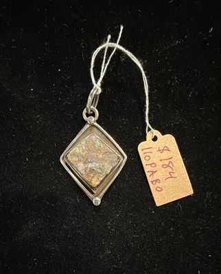 PA Freeform Boulder Opal in Sterling Diamond Pendant (pendant only)