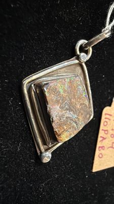 PA Freeform Boulder Opal in Sterling Diamond Pendant (pendant only)