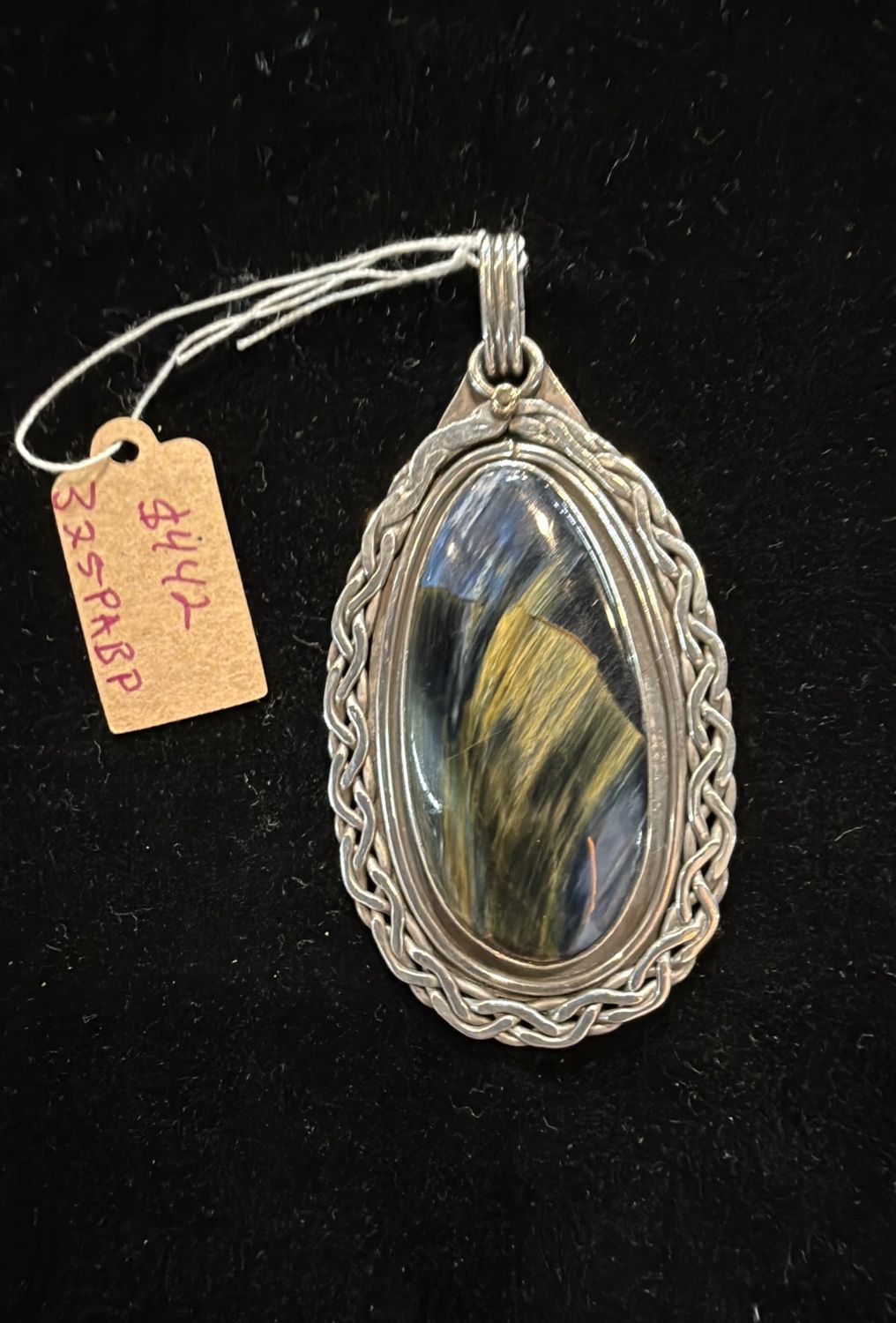 PA Large Oval Pietersite in Sterling Celtic Band Pendant w 24k Gold Accent (pendant only)