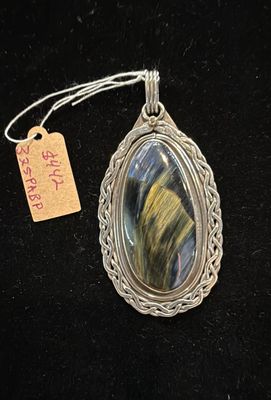 PA Large Oval Pietersite in Sterling Celtic Band Pendant w 24k Gold Accent (pendant only)