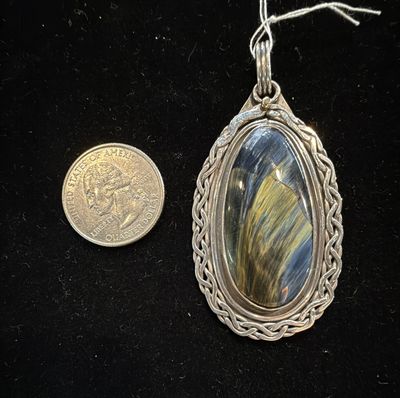 PA Large Oval Pietersite in Sterling Celtic Band Pendant w 24k Gold Accent (pendant only)