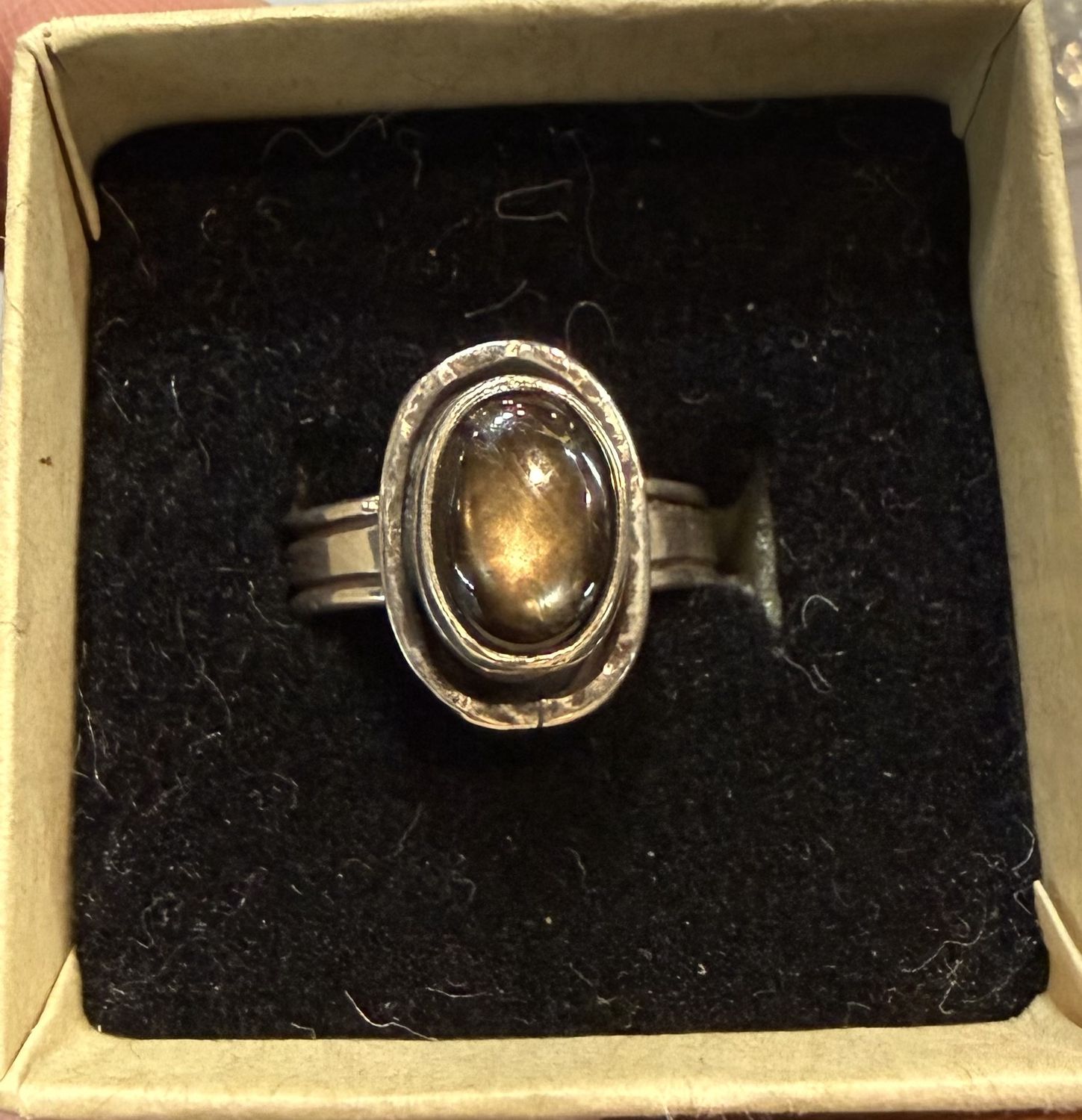 PA Oval Black Star Diopside Sterling Ring