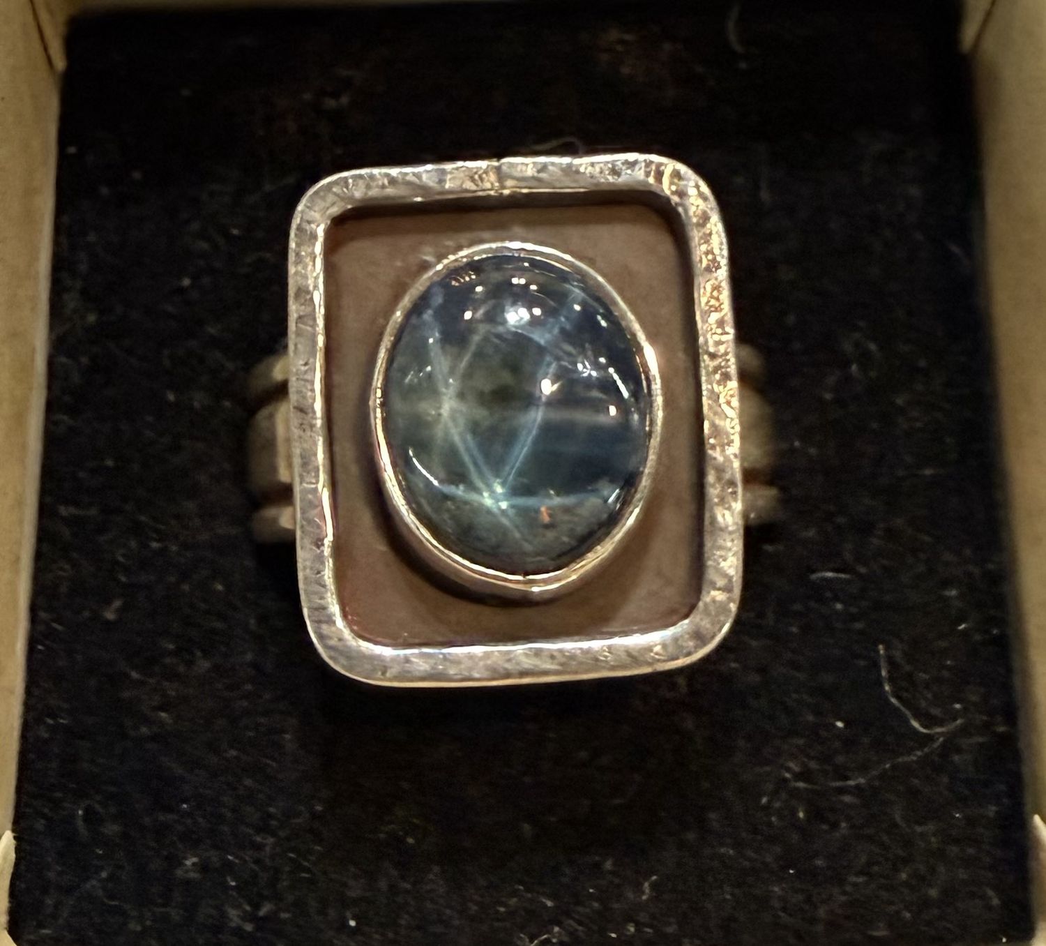 PA Blue Star Sapphire Square Sterling Ring