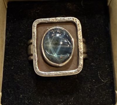 PA Blue Star Sapphire Square Sterling Ring