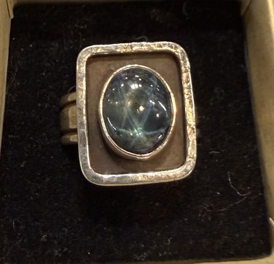 PA Blue Star Sapphire Square Sterling Ring
