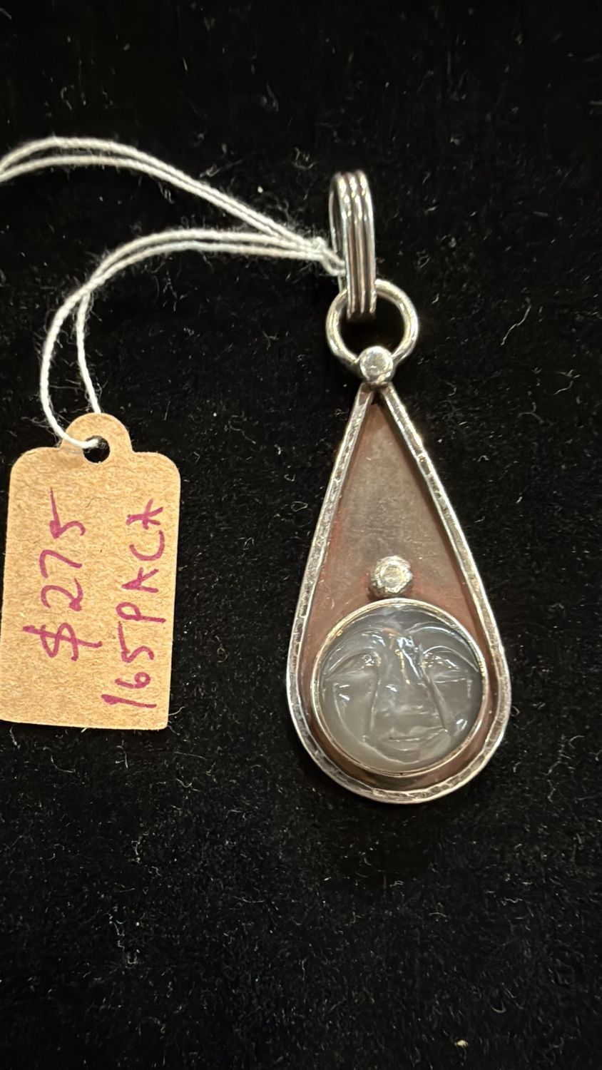 PA Carved Moonstone Moon Face Sterling Pendant (pendant only)