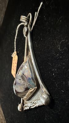 PA Large Boulder Opal in Unique Sterling Triangle w Celtic Detail Pendant (pendant only)