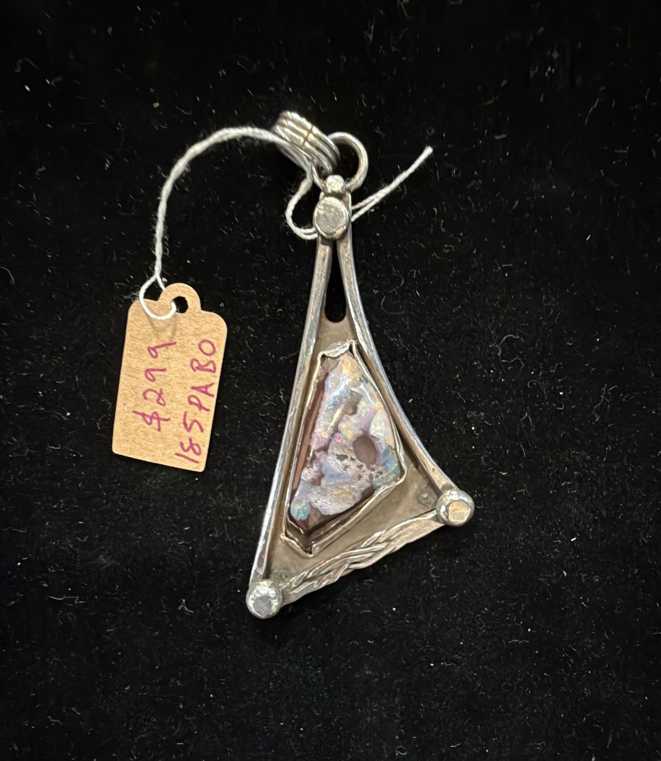 PA Large Boulder Opal in Unique Sterling Triangle w Celtic Detail Pendant (pendant only)