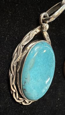 PA Large Oval Turquoise in Sterling Celtic Band Pendant (pendant only)