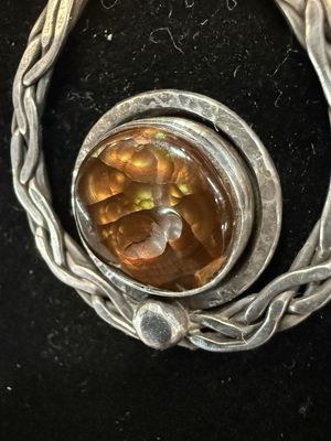 PA Round Fire Agate in Sterling Celtic Braid Pendant (pendant only)