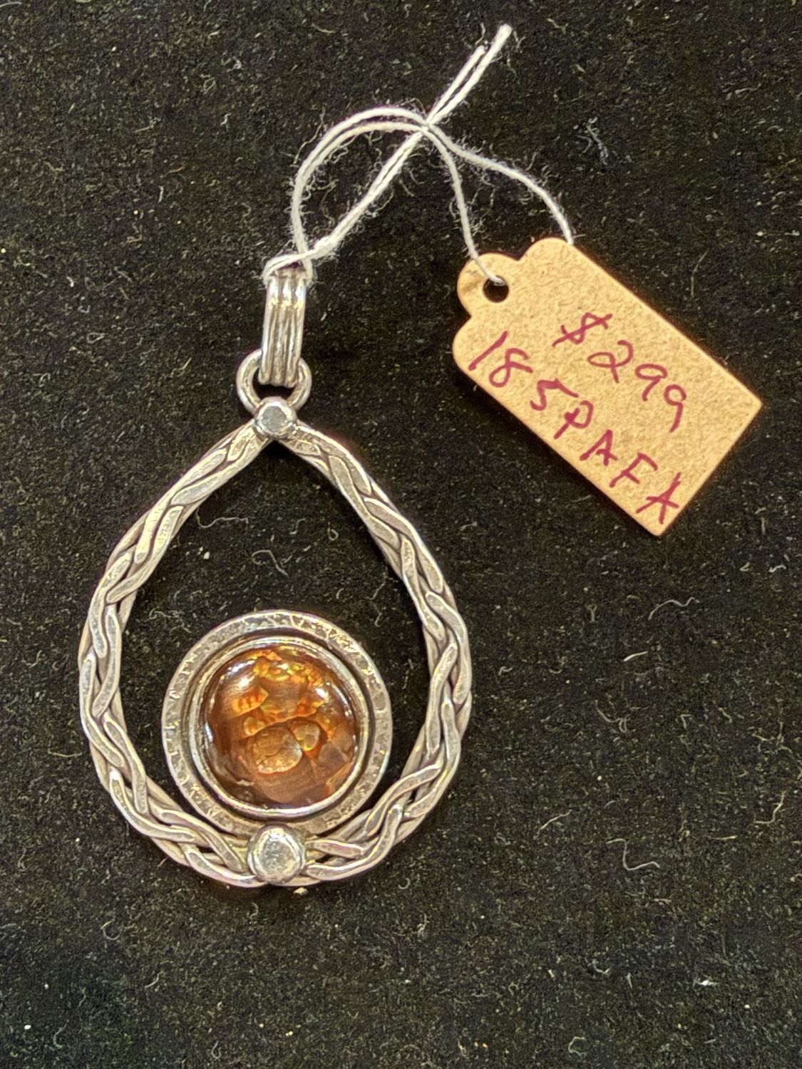 PA Round Fire Agate in Sterling Celtic Braid Pendant (pendant only)