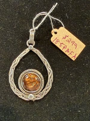PA Round Fire Agate in Sterling Celtic Braid Pendant (pendant only)