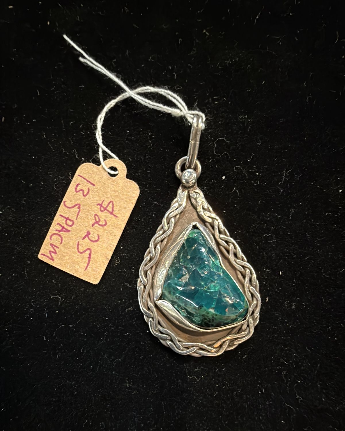 PA Freeform Chrysocolla in Sterling Celtic Braid Pendant (pendant only)