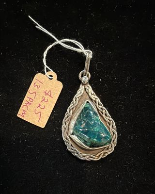 PA Freeform Chrysocolla in Sterling Celtic Braid Pendant (pendant only)