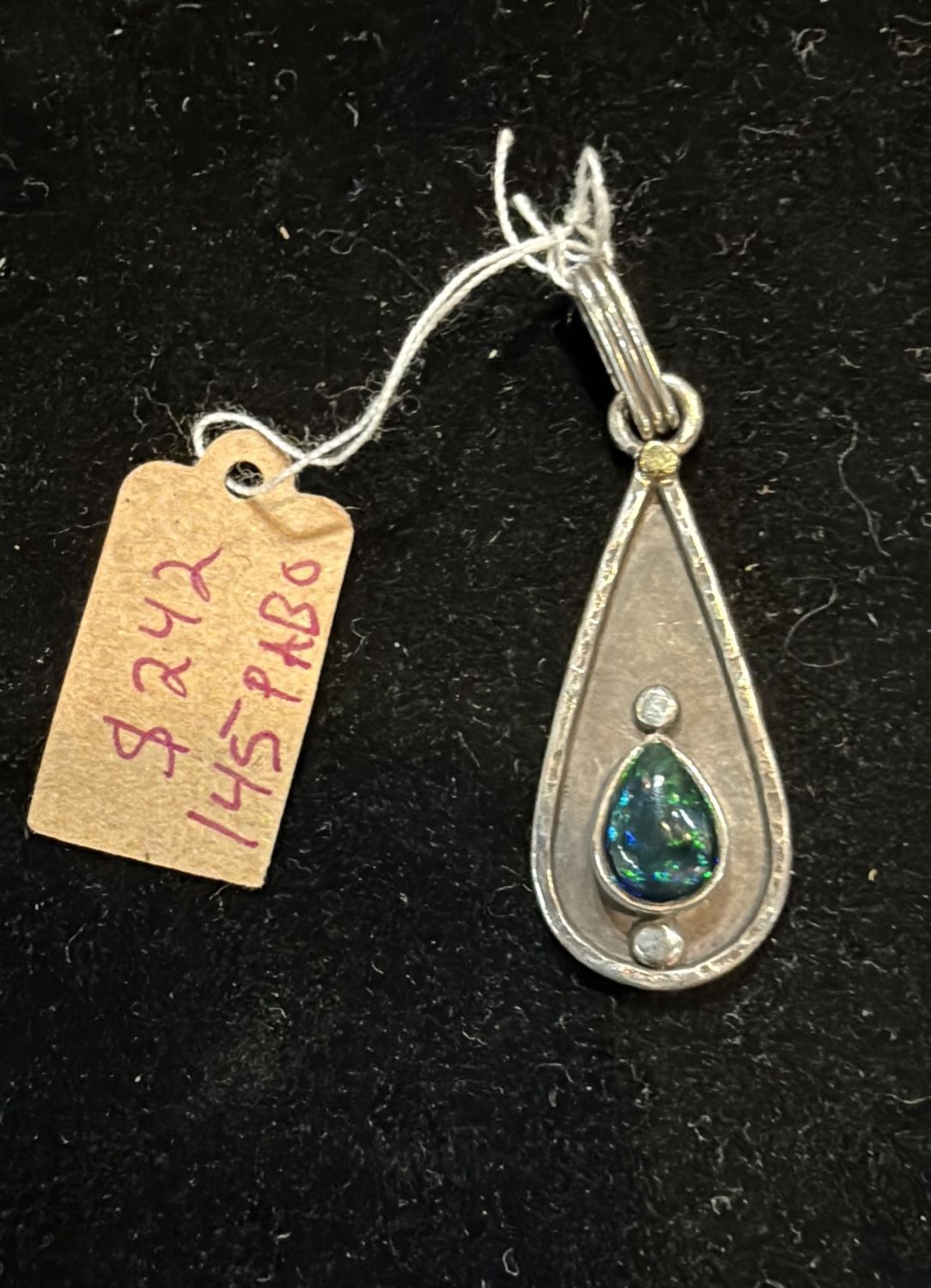 PA Marquis Black Opal Sterling Teardrop Pendant w 24k Gold Accent (pendant only)