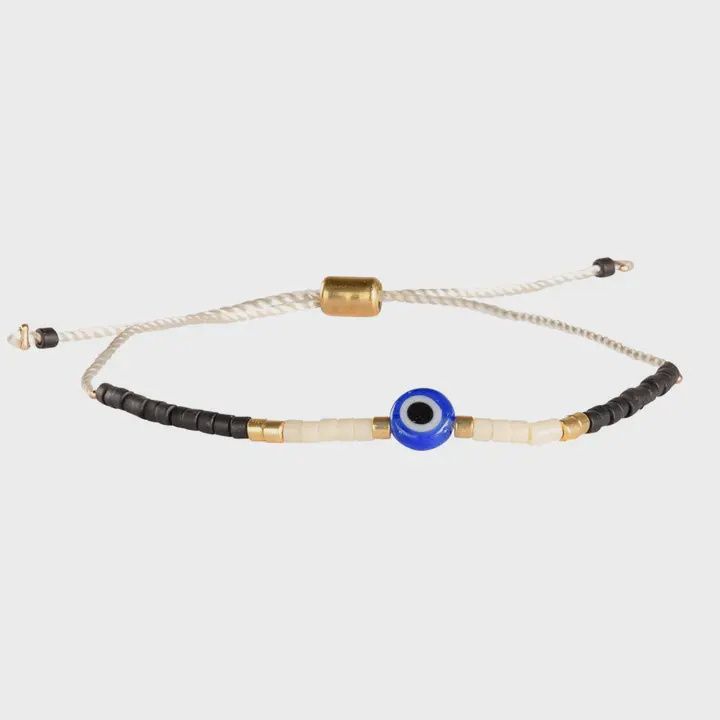 Simple Evil Eye and Seed Bead Cord Bracelet