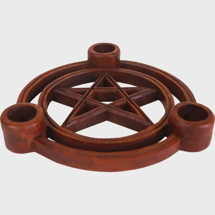 Wood Triple Candle Holder | Pentacle
