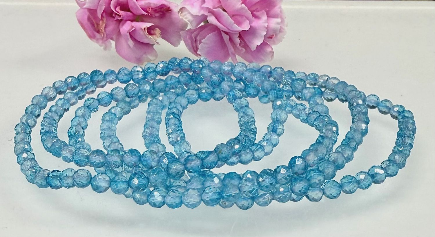 4mm Faceted Blue Topaz Beaded Stretch Bracelet
