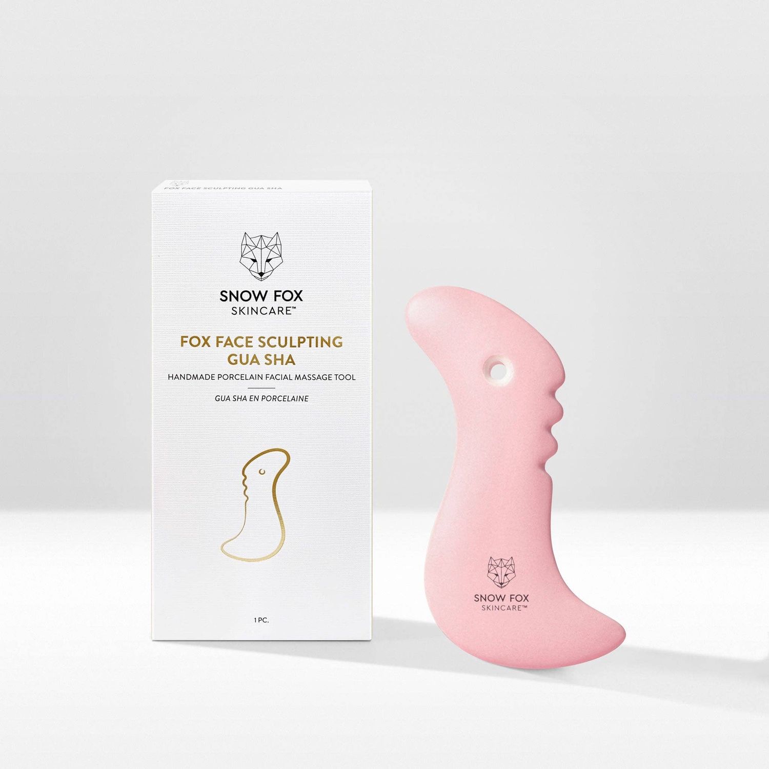 Snow Fox Face Sculpting Porcelain Gua Sha / Blossom Pink, Style: Blossom Pink