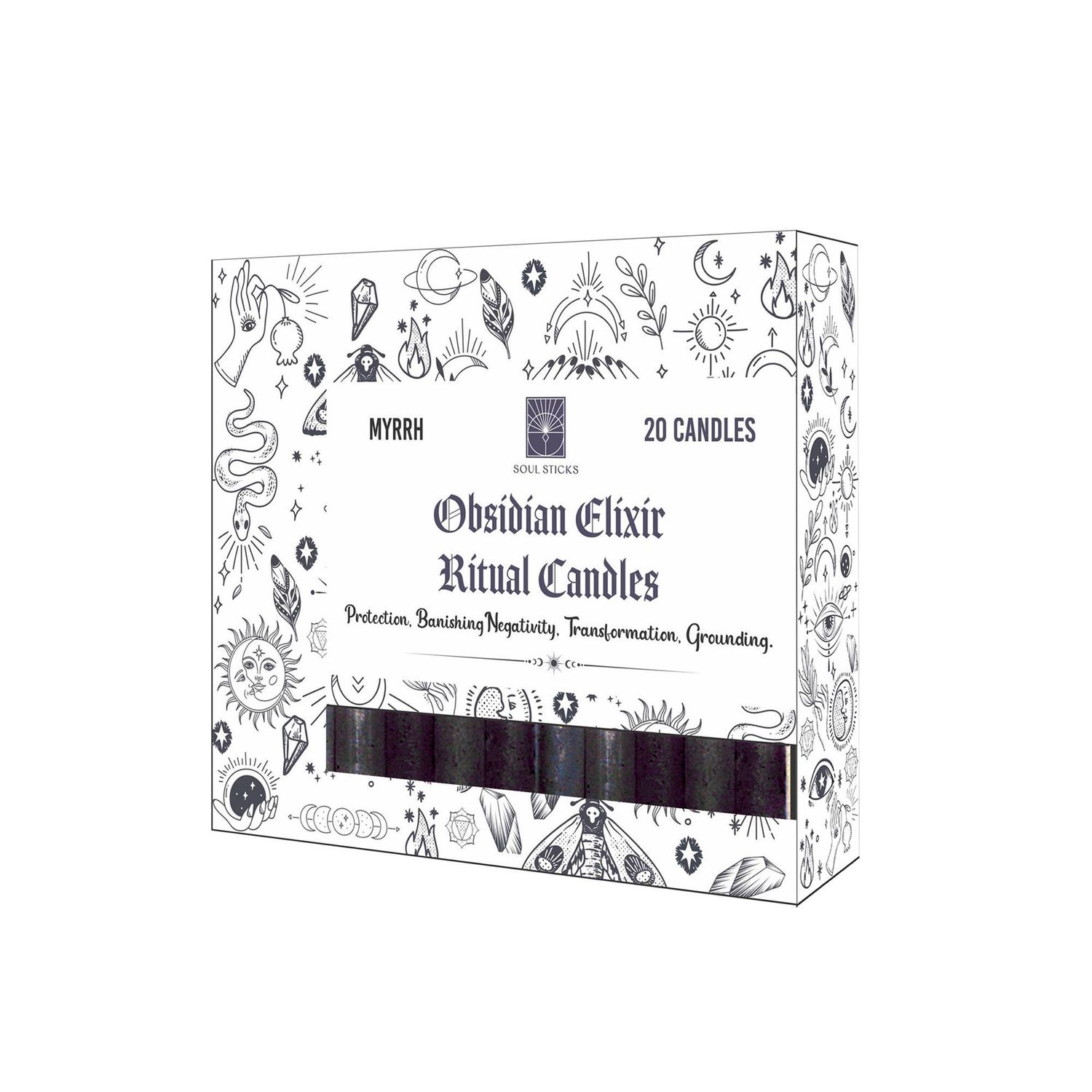 Soul Sticks Scented Ritual Candles Set, Style: Obsidian Elixir Myrrh Vanilla