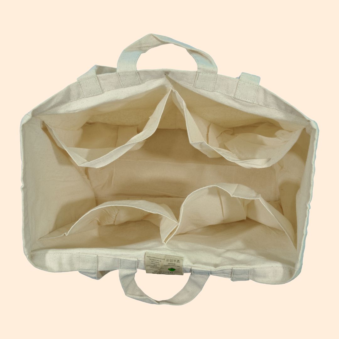 Multi-Pocket 100% Cotton Grocery Tote, Style: 4-Pouch Natural