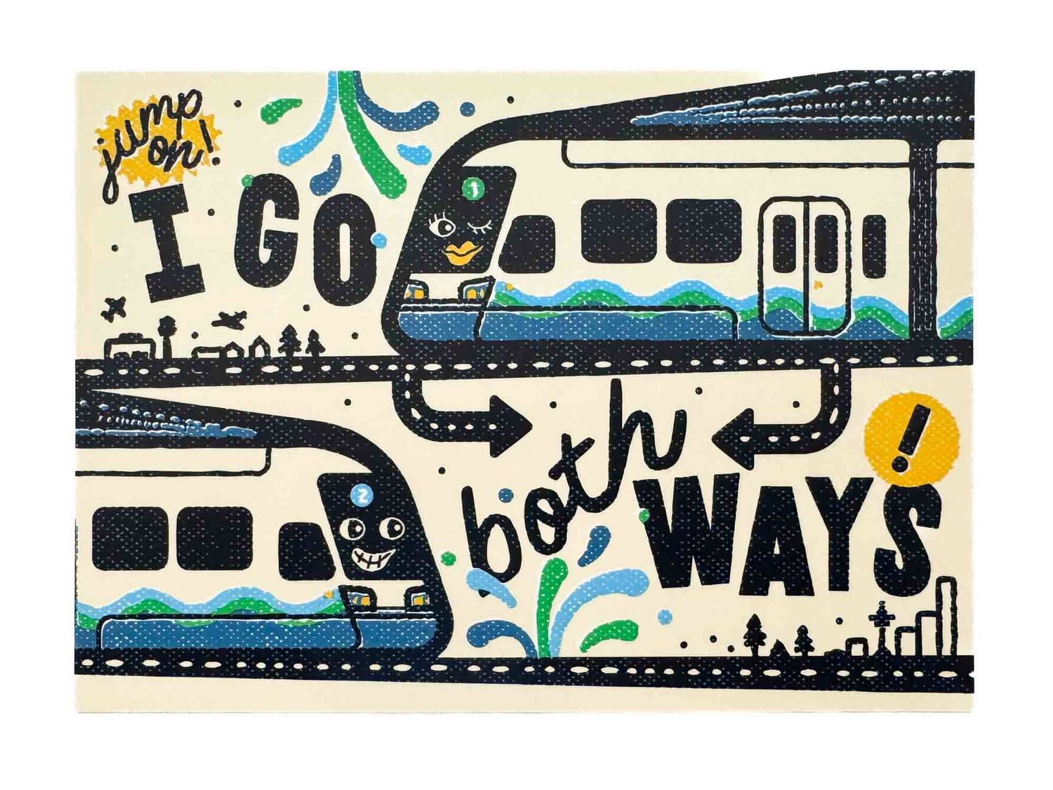"Jump On! I Go Both Ways!" Link Light Rail Seattle Postcard