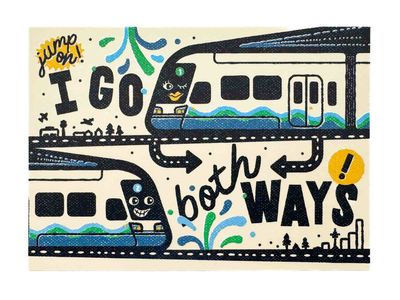 "Jump On! I Go Both Ways!" Link Light Rail Seattle Postcard