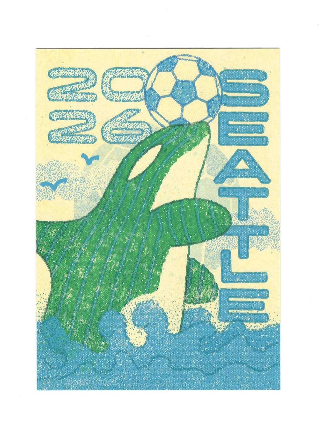 "Orca Makes a Pass" Seattle Soccer Postcard