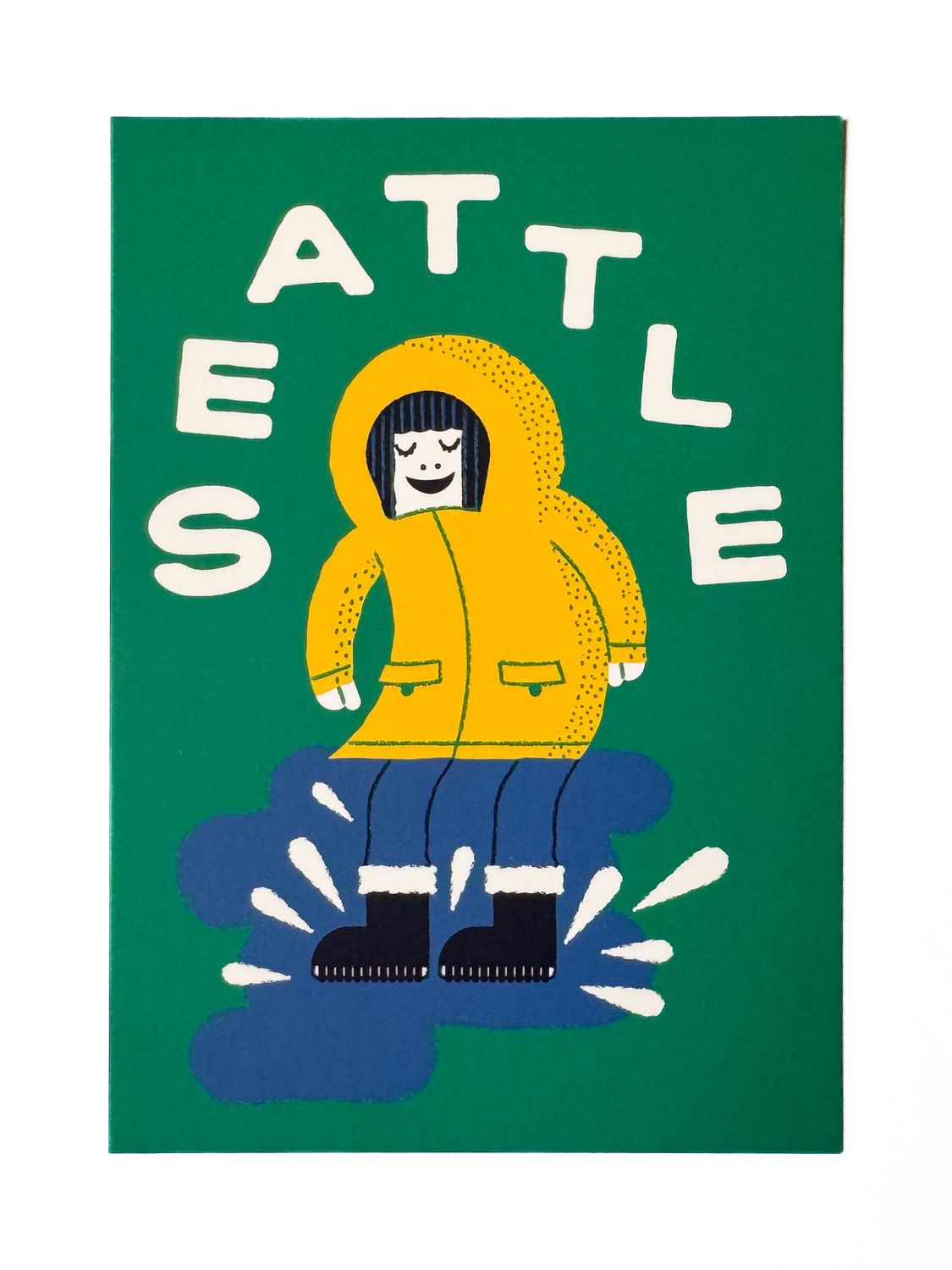 Seattle Puddle Jumper in Yellow Raincoat Postcard