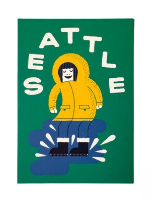 Seattle Puddle Jumper in Yellow Raincoat Postcard