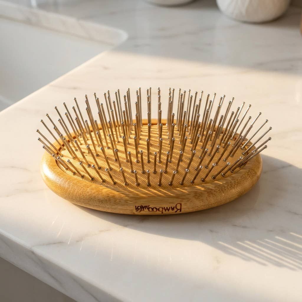 Wire-Tipped Bamboo Travel Hair brush