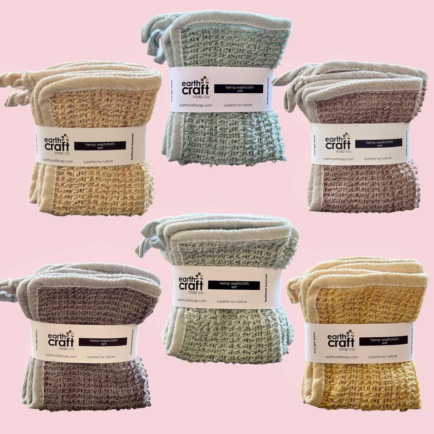 Hand-Dyed Hemp Washcloth Set of 3, Color: Sage Green