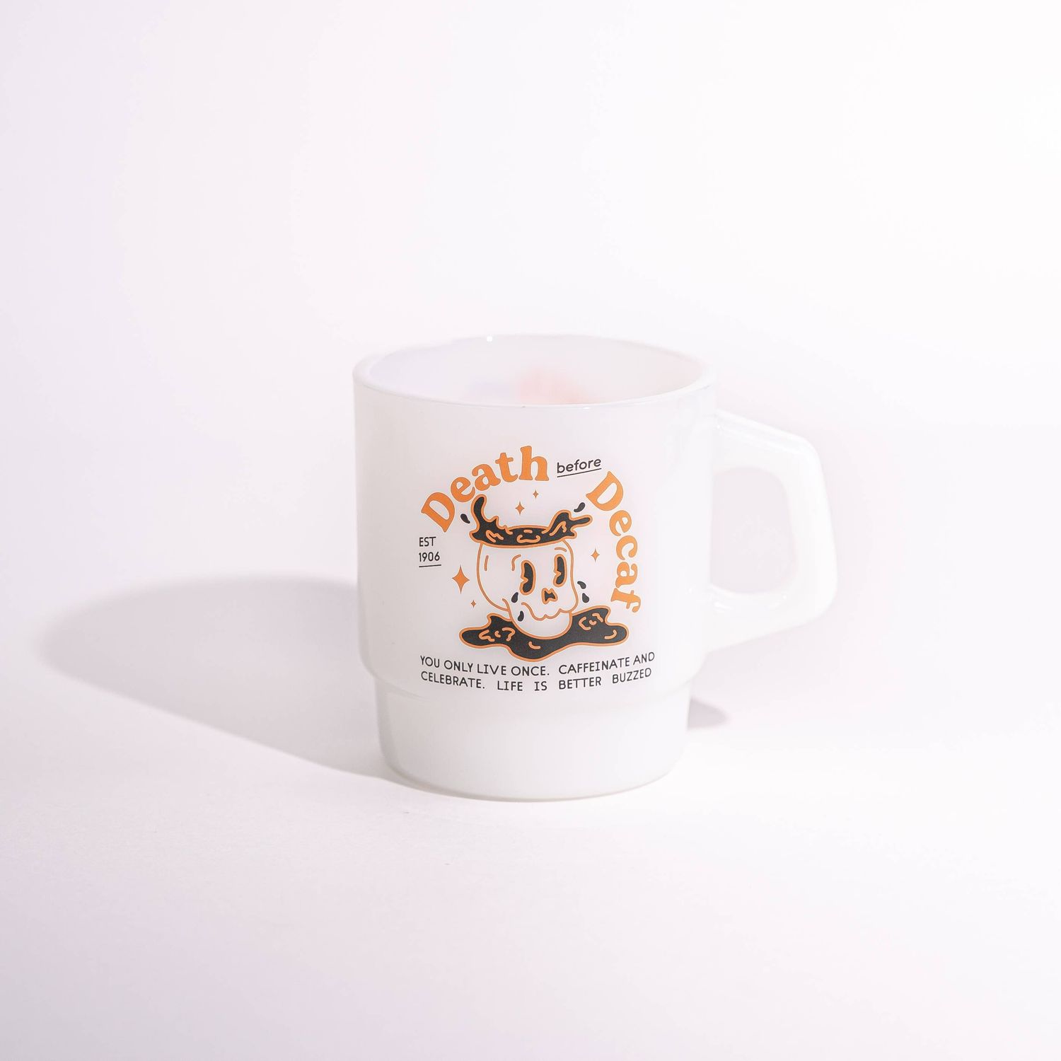 Vintage Milk Glass Diner Style Mug, Style: Death before Decaf