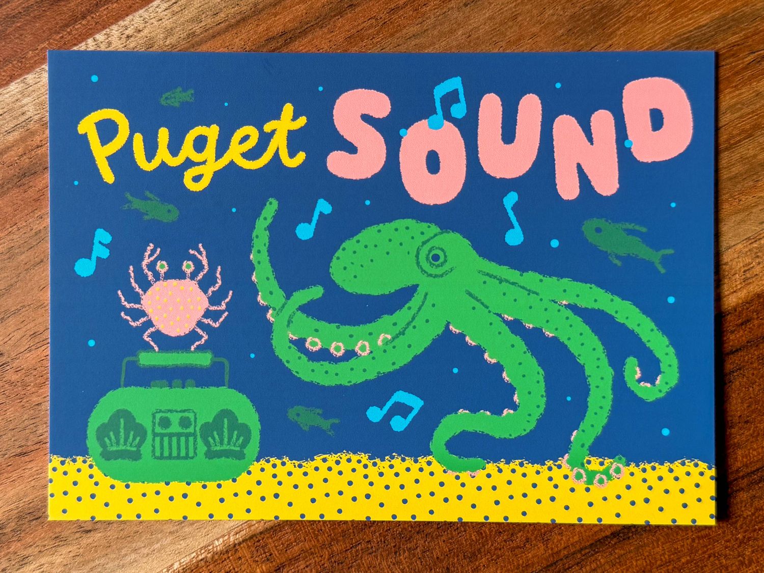 Puget Sound Boombox Octopus Crab and Fish Postcard