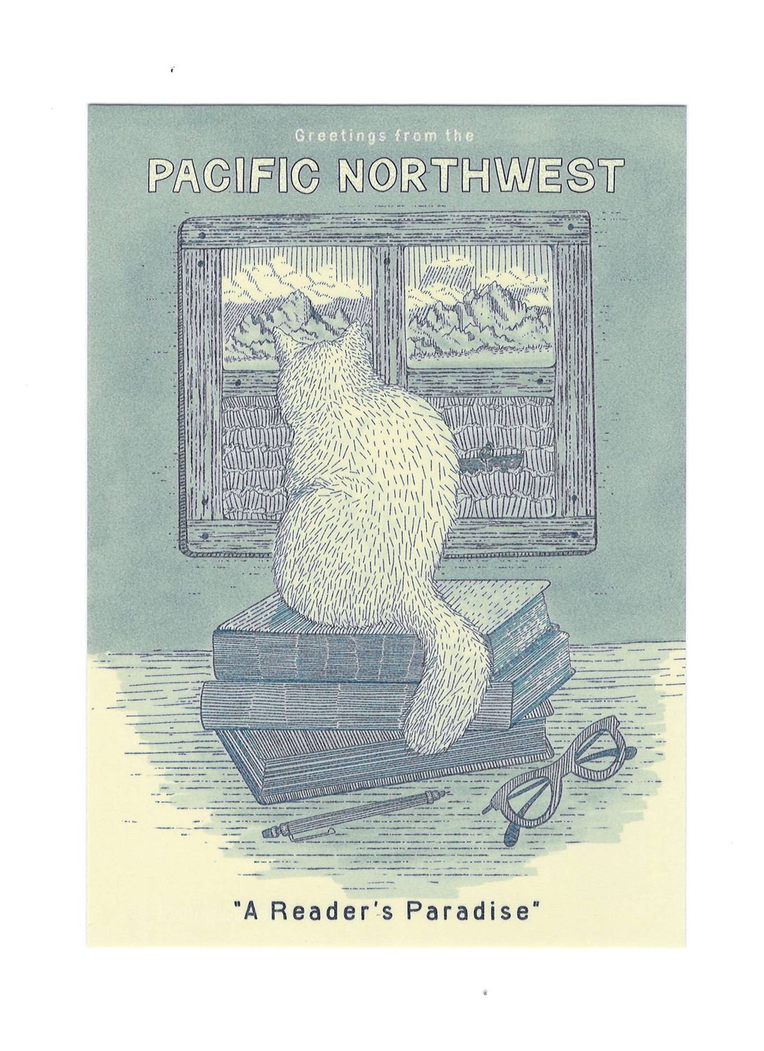 "A Reader's Paradise" Pacific Northwest Cozy Cat Postcard