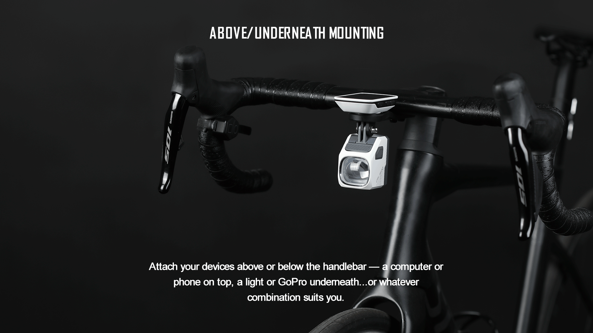 MJ 6536 AREO Halterung für EVO 1700 / 1300 / 1100, HORI, Zusatzhalterung für Lampenkopf, sowie Wahoo, Polar, Garmin, Bryton, Cellphone, GoPro