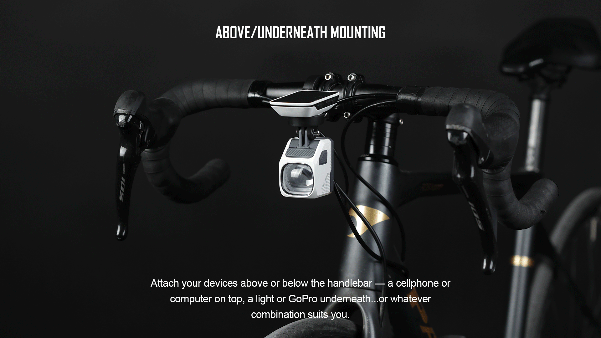 MJ 6538 Halterung für EVO 1700 /- Pro/ -UT, EVO 1300 / EVO 1100, HORI Modelle, ALLTY Modelle. Zusatzhalterung dient für den Lampenkopf sowie Wahoo, Polar, Garmin, Bryton, Cellphone, GoPro