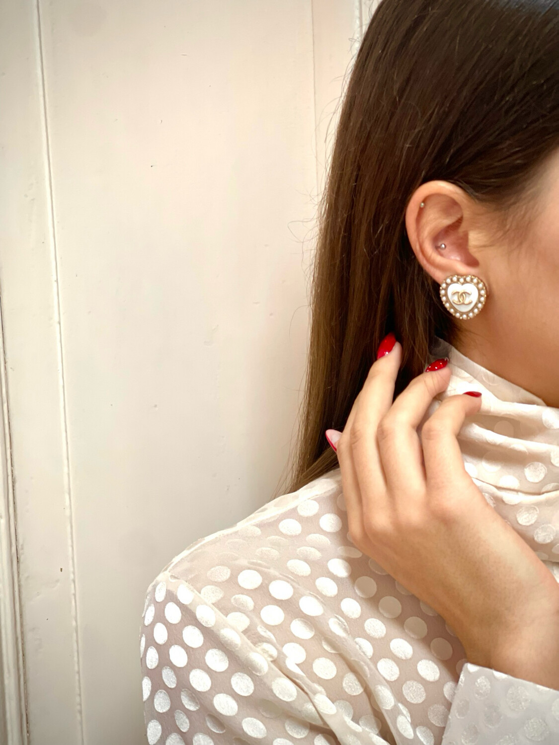 Vintage ~ White heart ~ reworked earrings