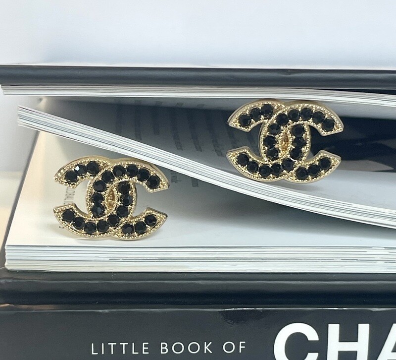 Vintage ~ Black rhinestones Logo  ~ reworked earrings