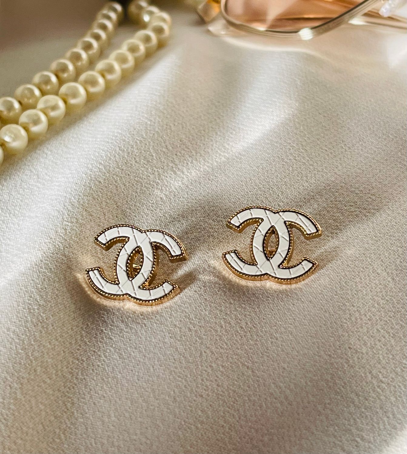 Vintage ~ White Logo ~ reworked earrings
