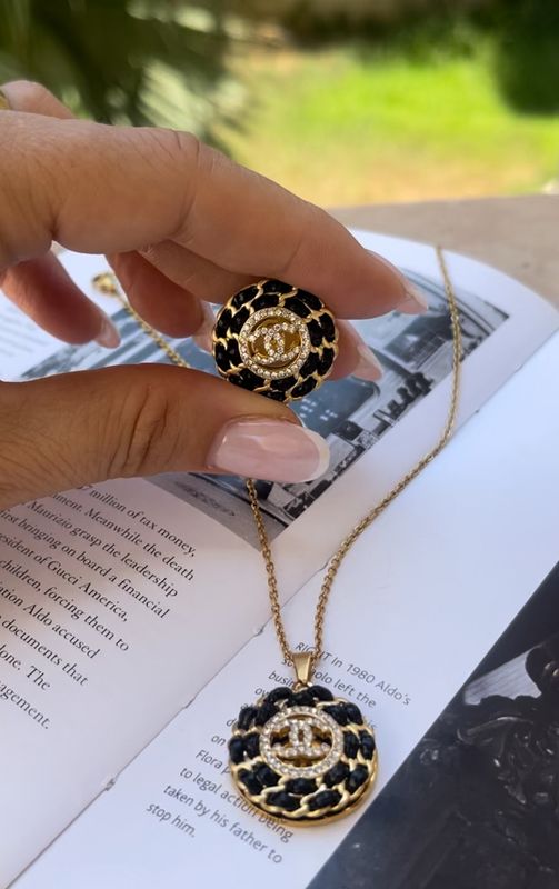 Delicate gold tone necklace with tiny rhinestones