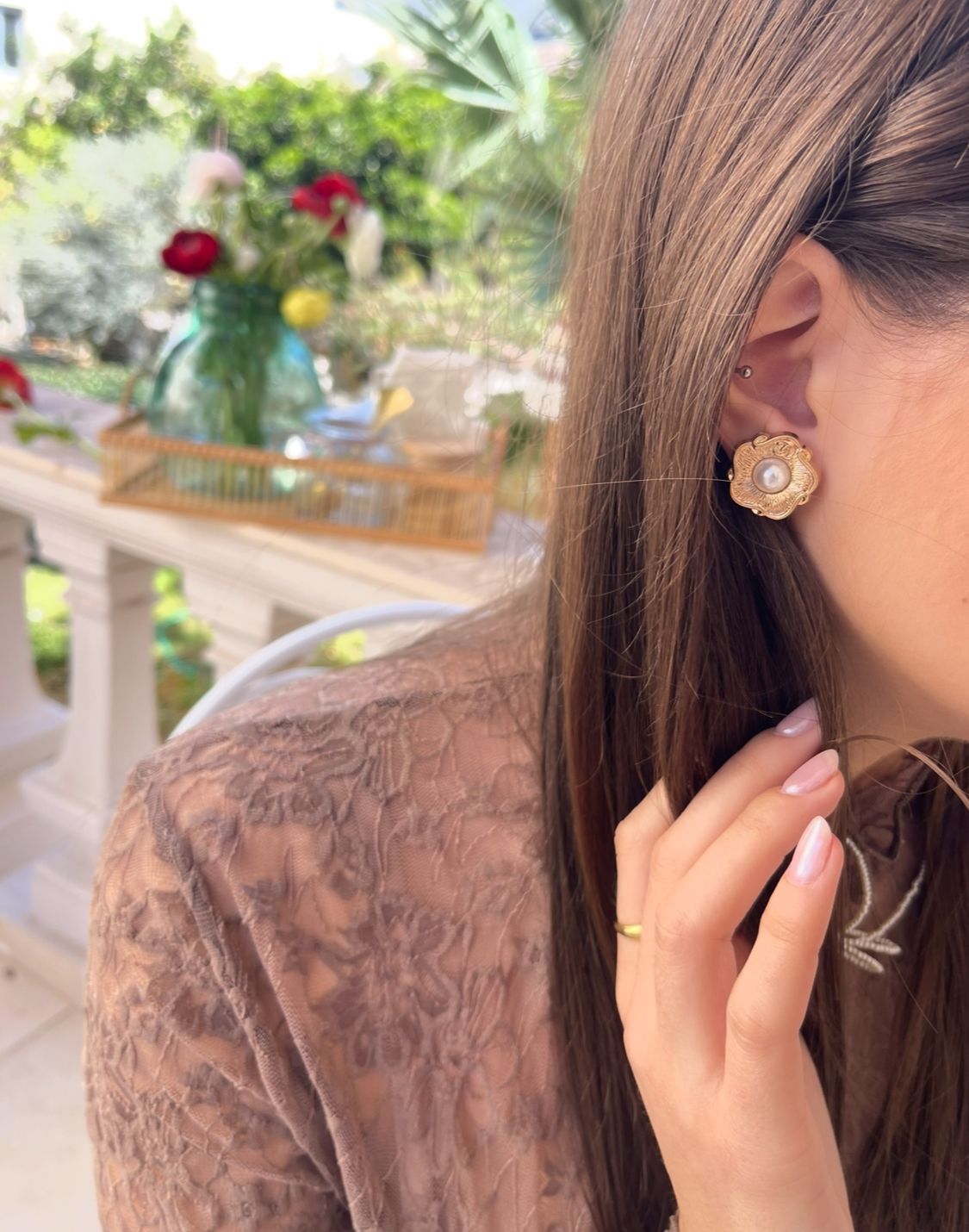 Vintage reworked gold with pearl earrings