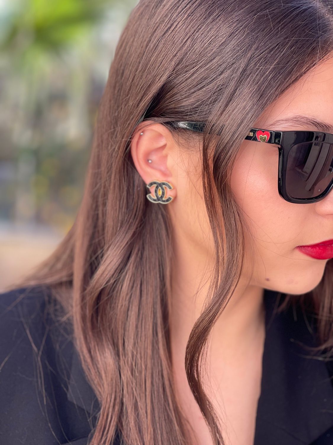 Vintage  ~Black Logo ~ reworked Earrings