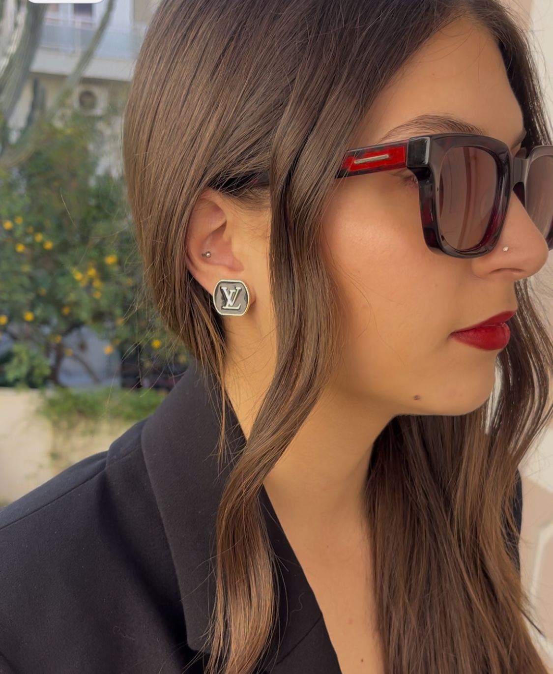 Delicate black and gold tone square earrings