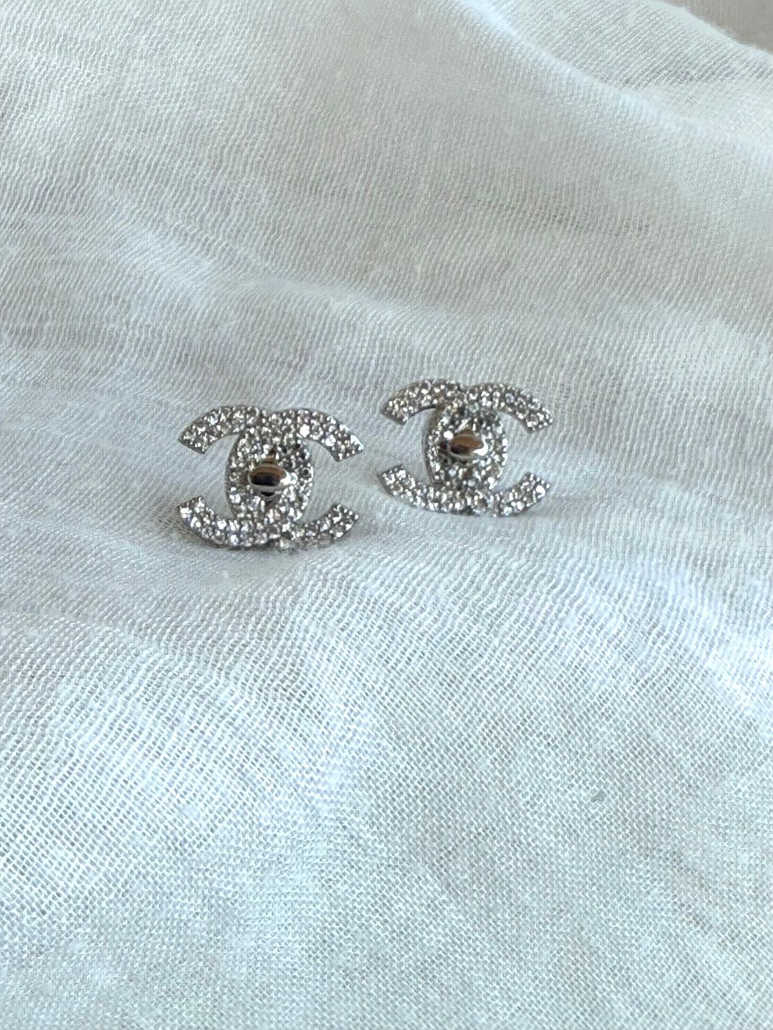 Silver tone with tiny rhinestones earrings
