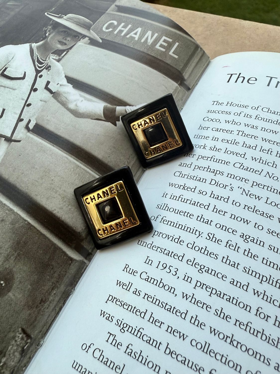 Stylish square black and gold tone earrings