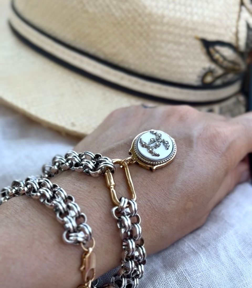 Classy silver tons with gold details charm bracelet