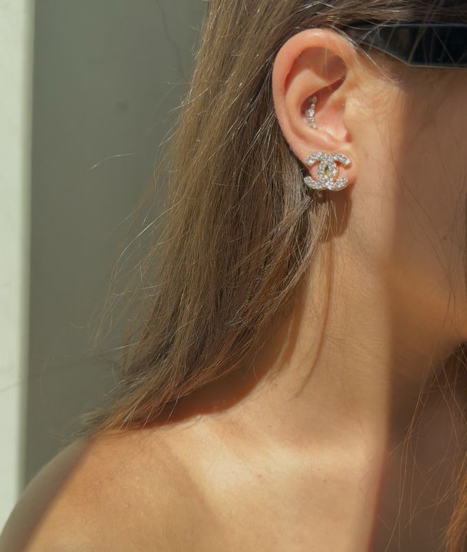 Sparkle light rose gold tone Monogram Stud Earring